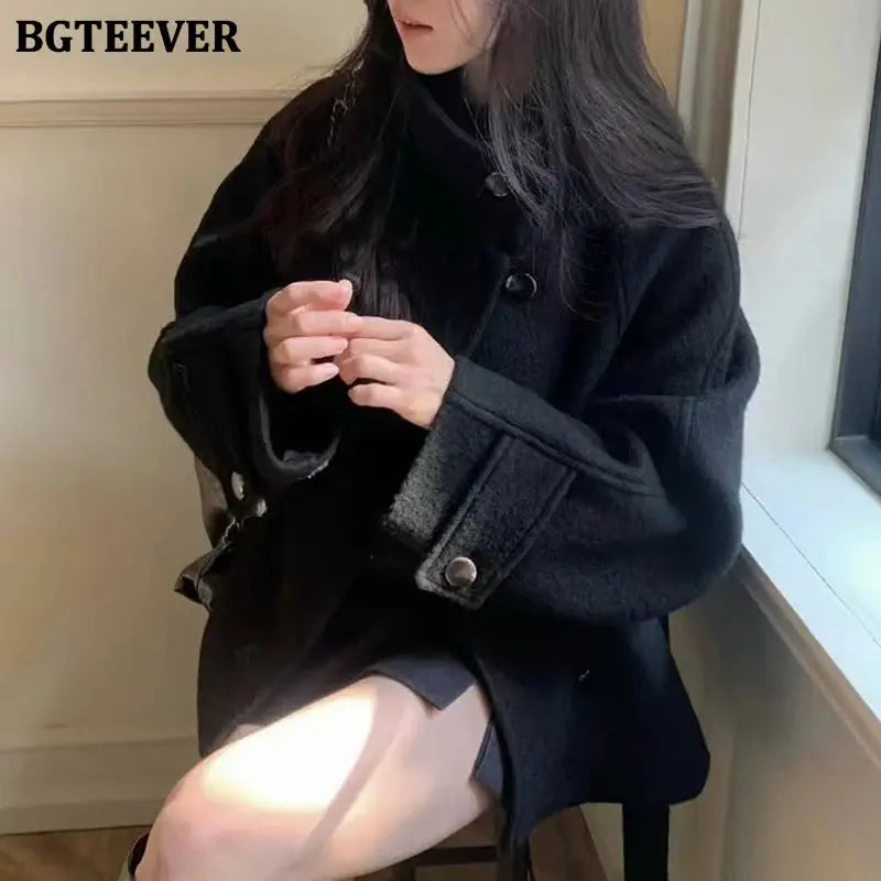 Stand-Collar Belted Coat