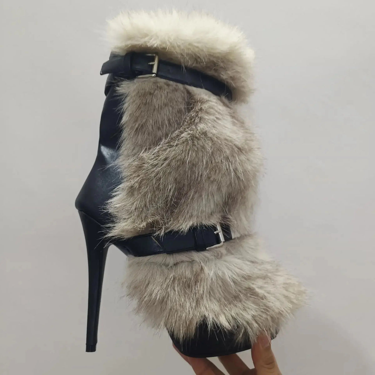 Black Embellished Leather Ankle Boots