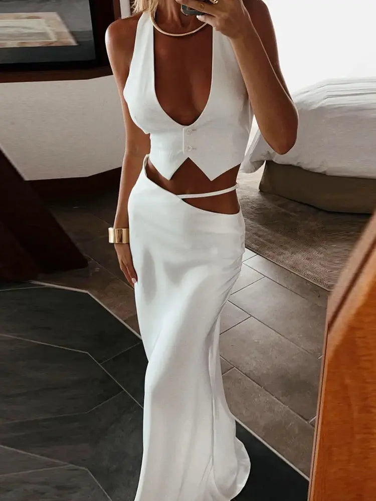 Sleeveless Crop Top & Maxi Skirt Set