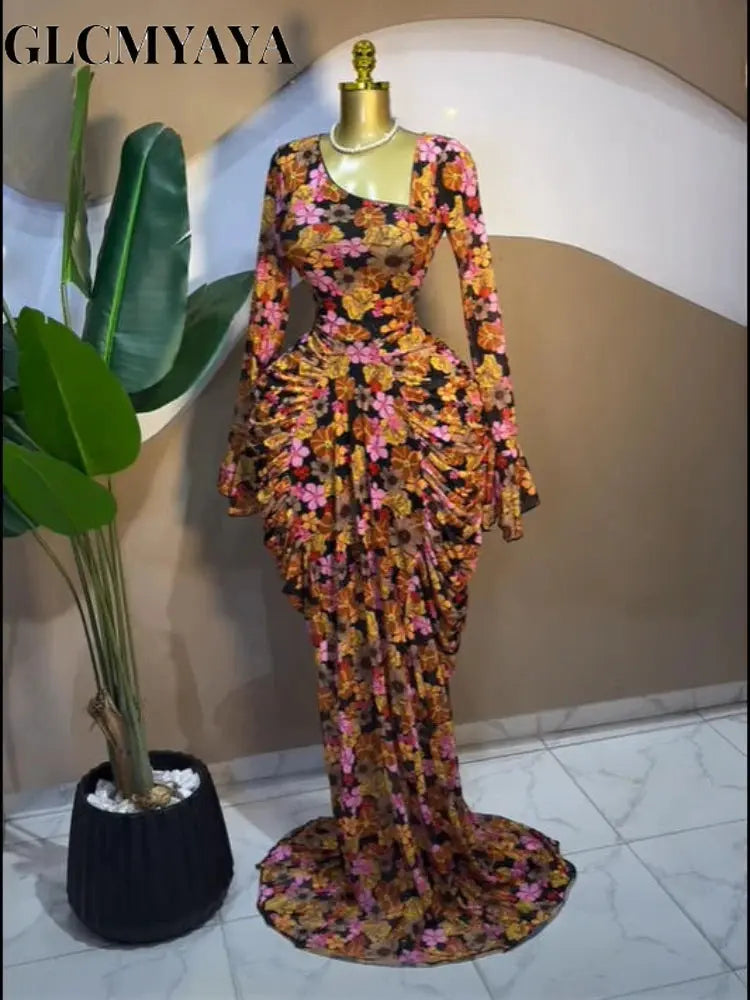 Floral Asymmetrical Ruched Maxi Dress