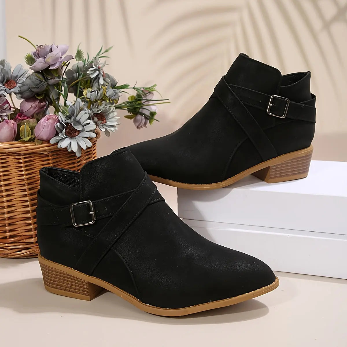 Olive Green Ankle Boots - Block Heel Booties