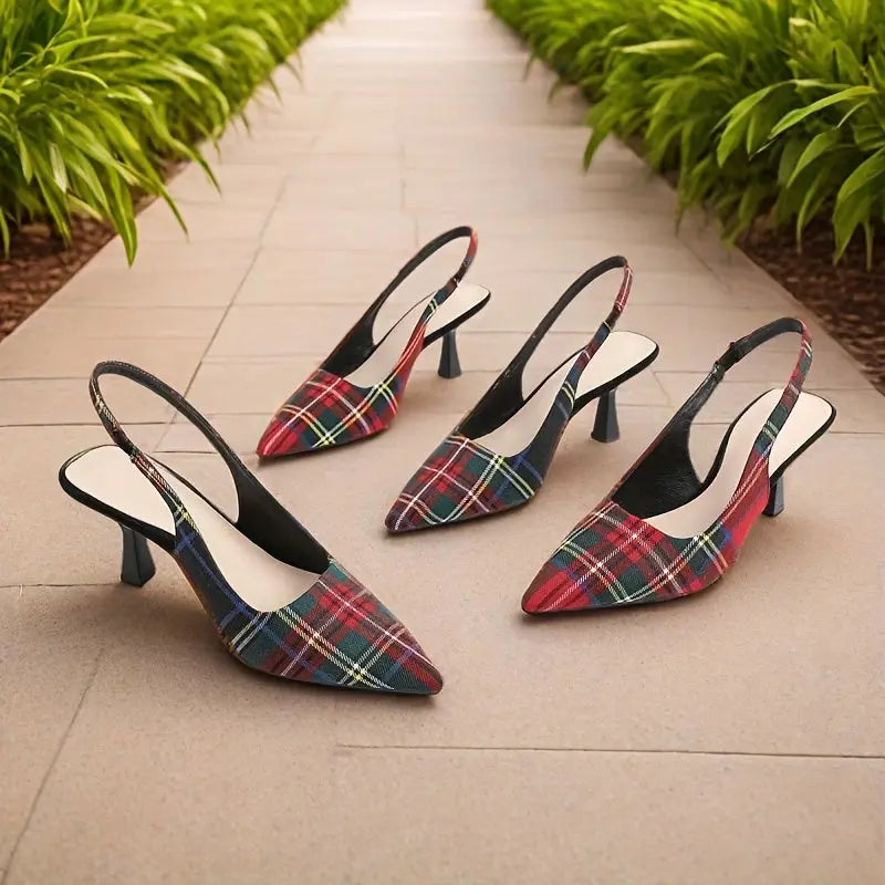 Plaid Pointed-Toe Stiletto Mules