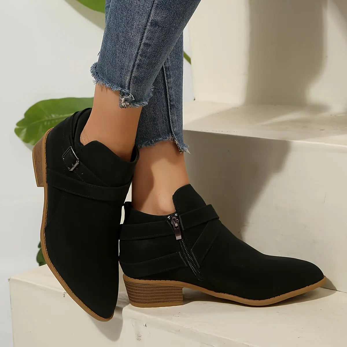 Olive Green Ankle Boots - Block Heel Booties