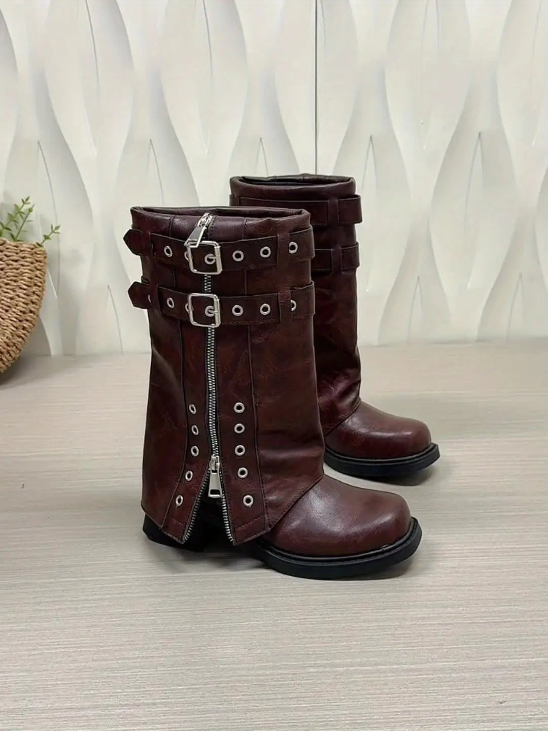 Plush-Lined Mid-Calf Zip Boots