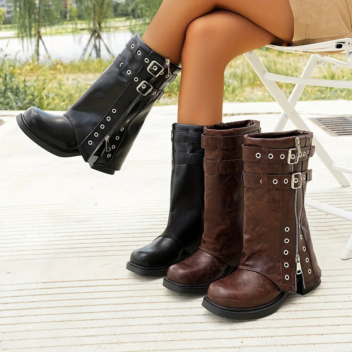 Plush-Lined Mid-Calf Zip Boots