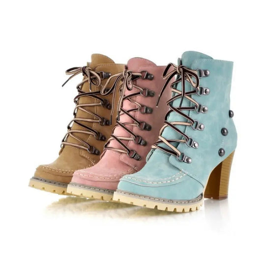 Vintage Lace-Up Block-Heel Boots