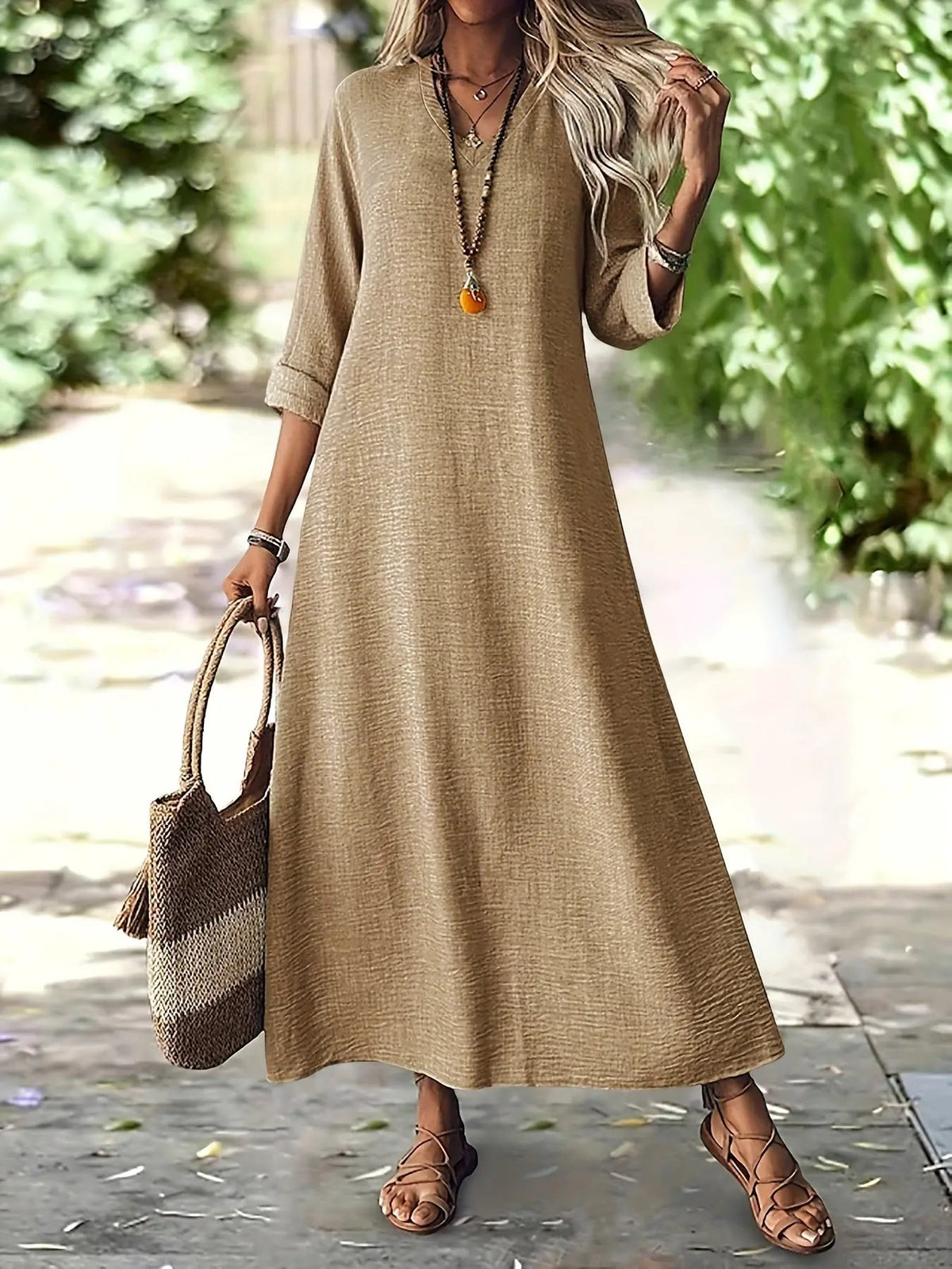 Loose-Fit V-Neck A-Line Dress