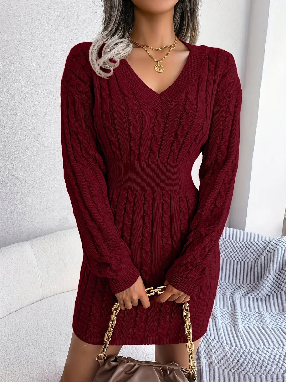 Burgundy Knit Midi Dress