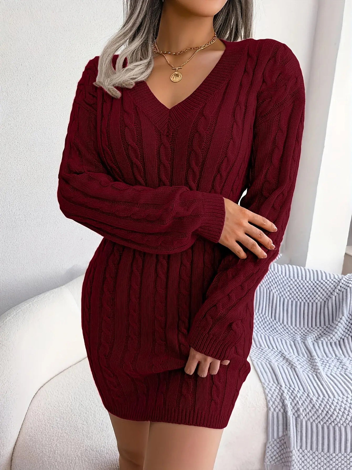 Burgundy Knit Midi Dress