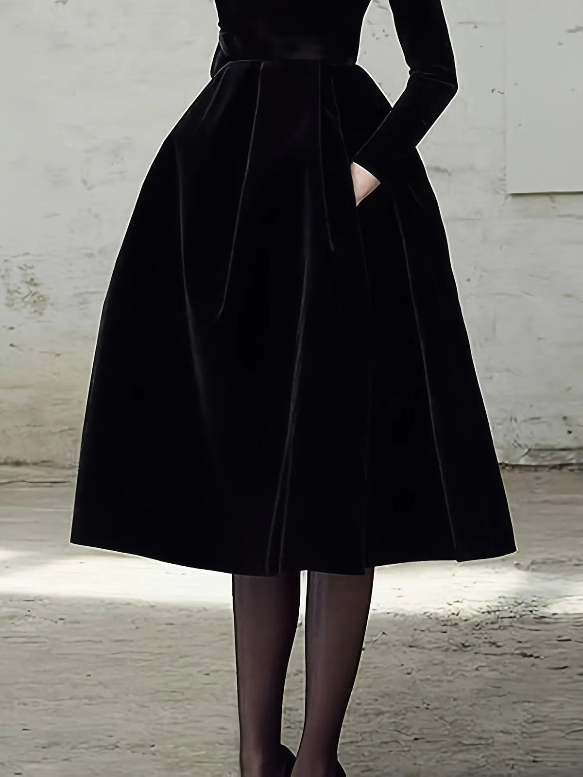 High-Neck A-Line Midi Dress