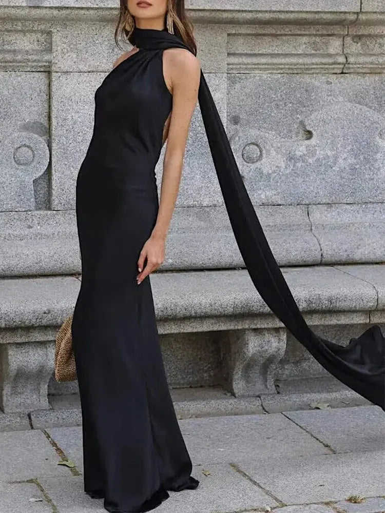 Midnight Allure Halter Gown