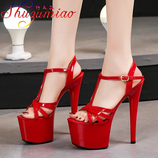 Bold Red Platform Heels with Secure Buckle Straps