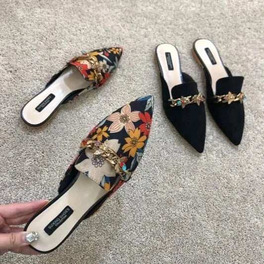 Floral Embroidered Slip-On Slippers
