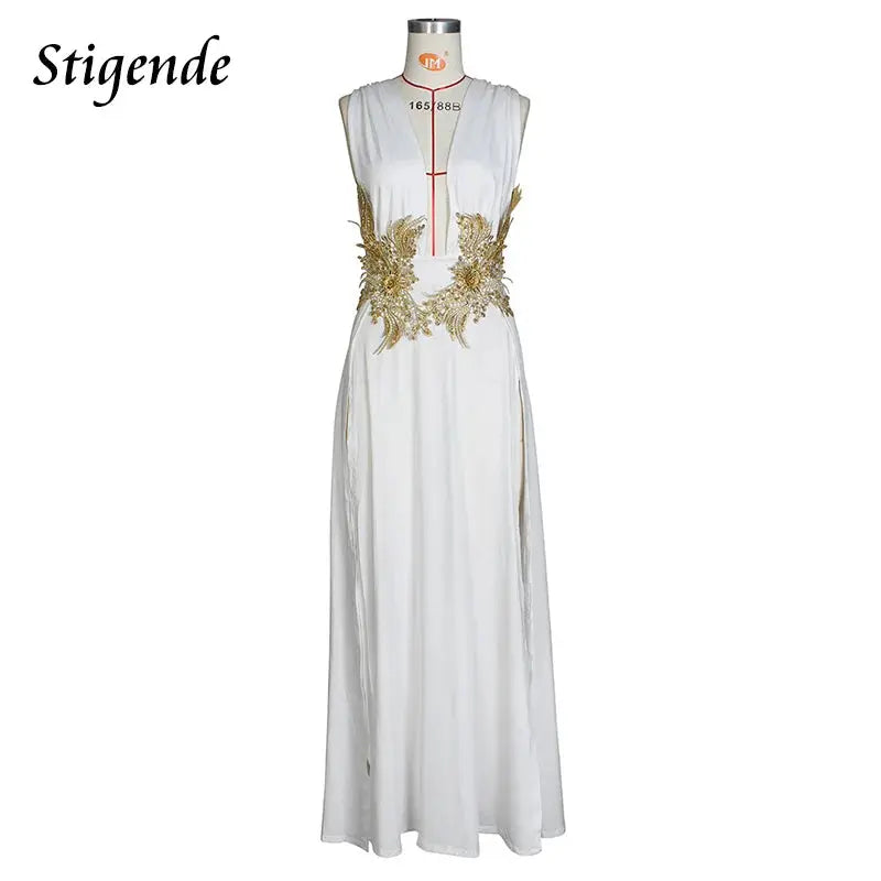 Floral-Appliqué High-Split Evening Dress