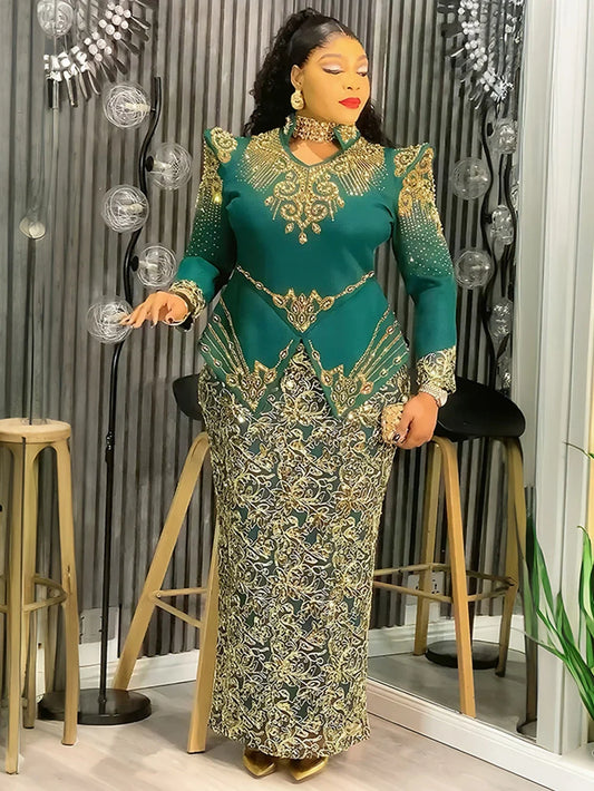 Ankara-Inspired Long-Sleeve Maxi Gown