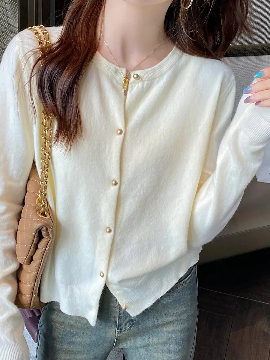Round-Neck Knit Cardigan