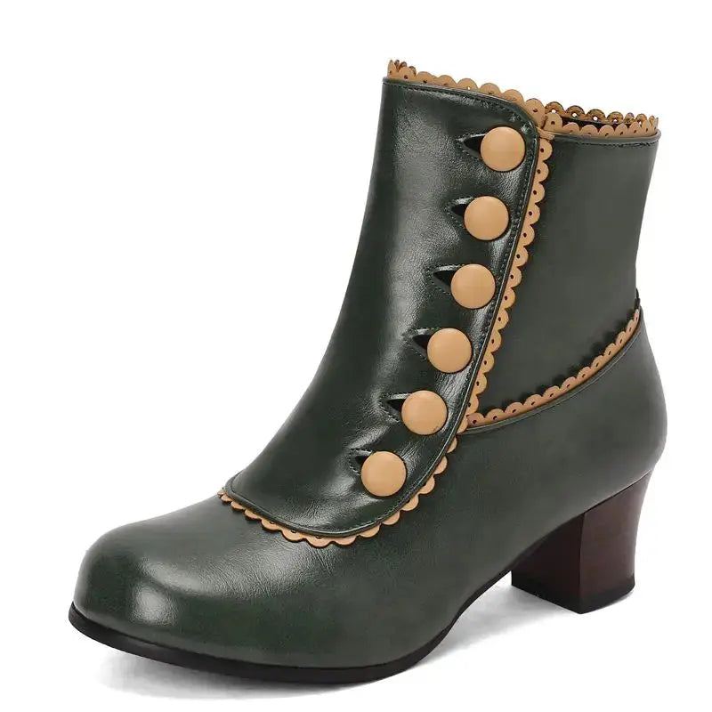Metal Accent Ankle Boots - Edgy Block Heel Booties