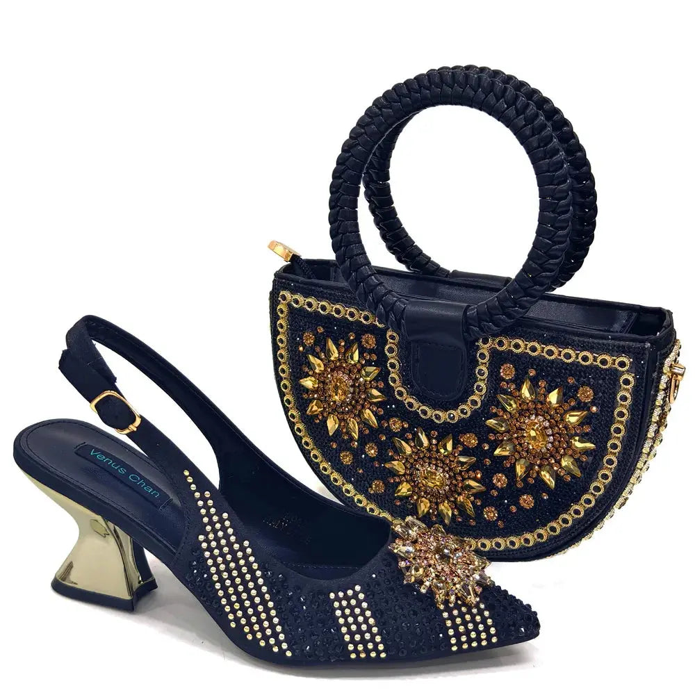 Royal Twilight Heels & Bag Set: Shine at Every Soirée
