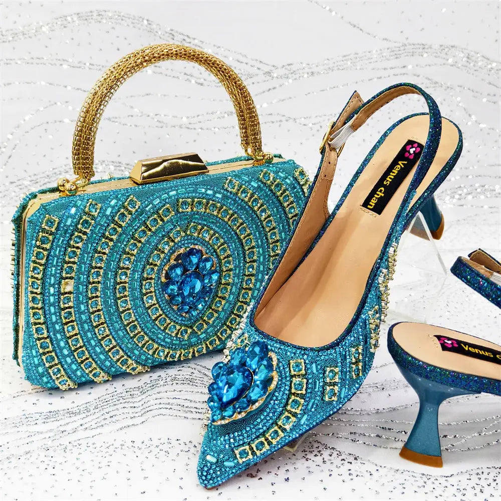 Capture Glamour: Green Heels & Rhinestone Set