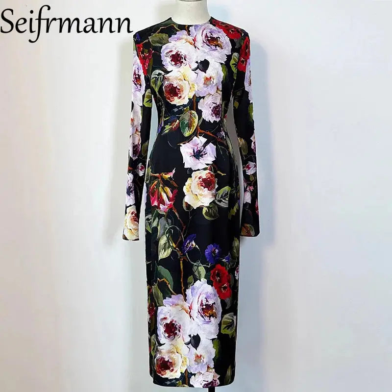 Midnight Floral Silk Dress