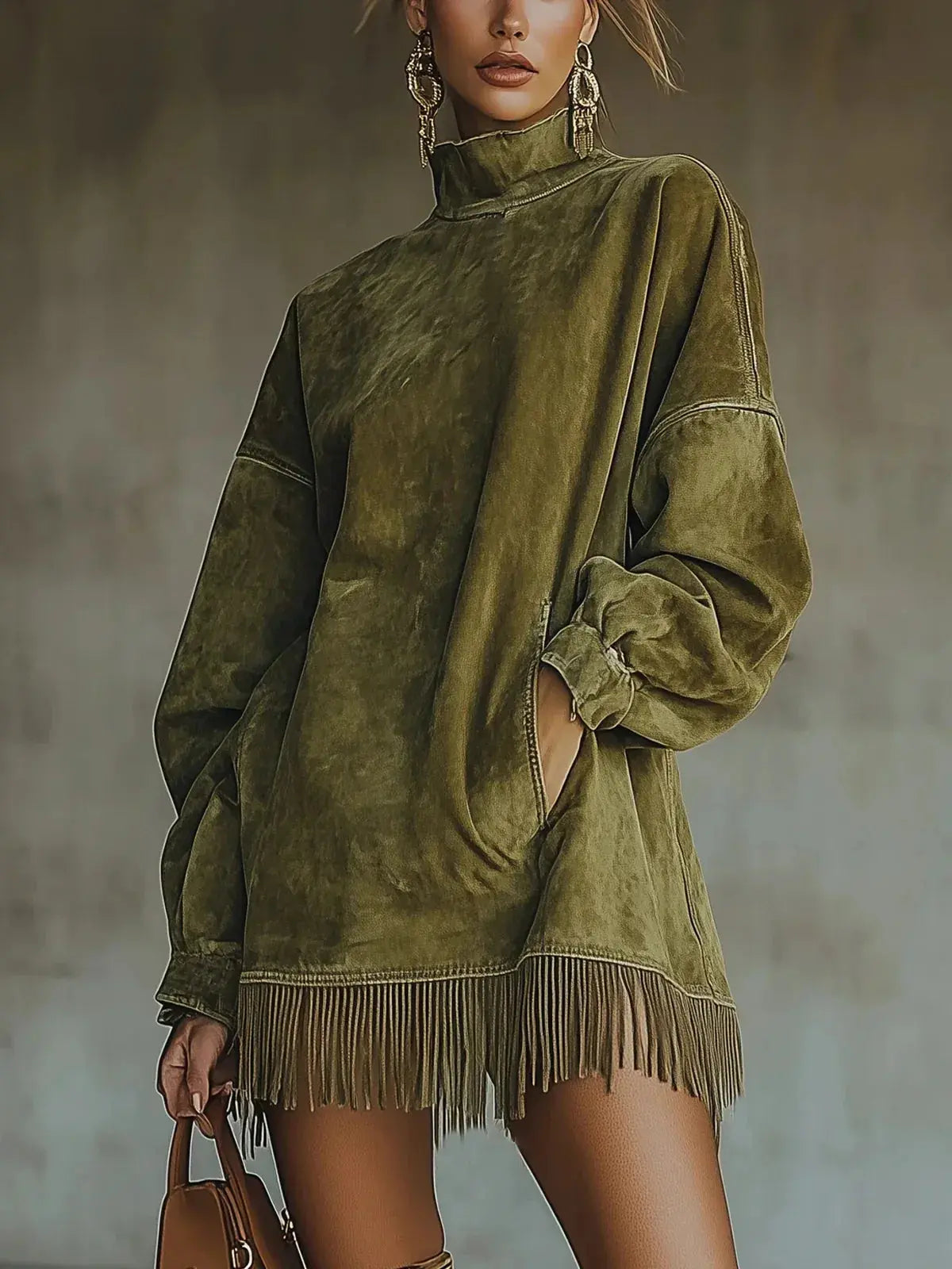 Tassel High-Collar Batwing Dress