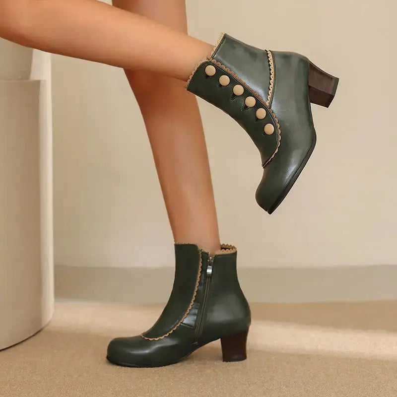 Metal Accent Ankle Boots - Edgy Block Heel Booties