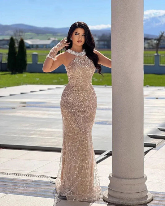 Pearl & Sequin Mermaid Evening Gown
