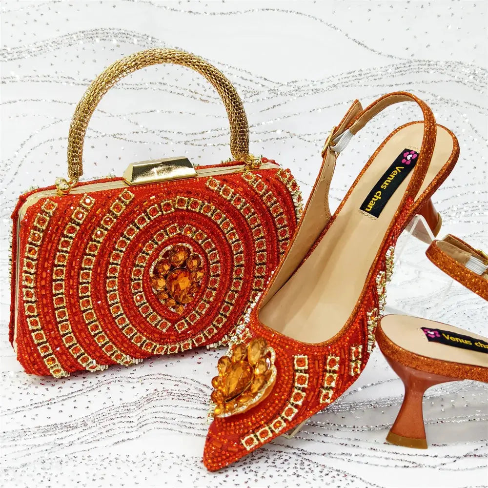 Capture Glamour: Green Heels & Rhinestone Set