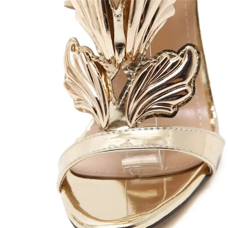 Gold Wing-Detail Stiletto Sandals