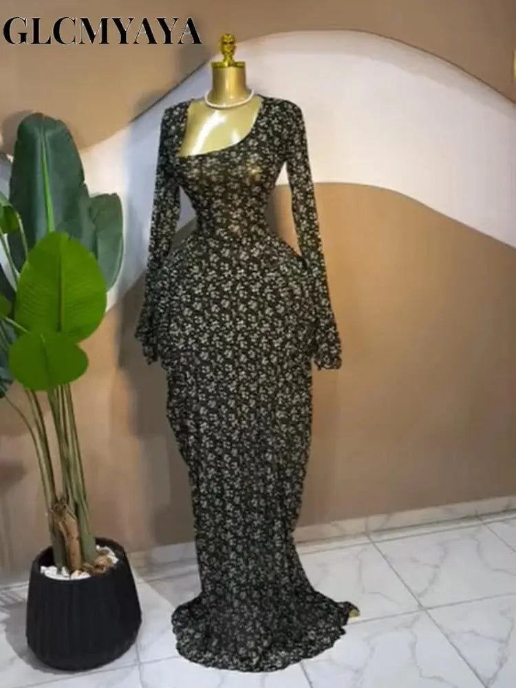 Floral Asymmetrical Ruched Maxi Dress