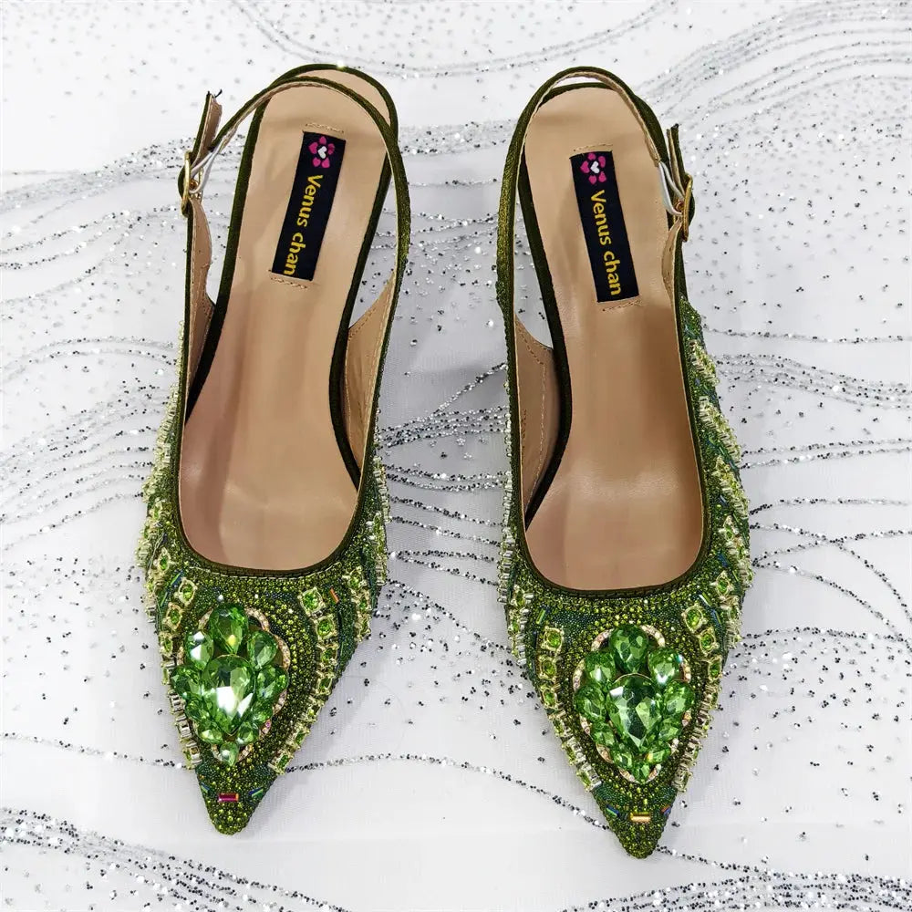 Capture Glamour: Green Heels & Rhinestone Set