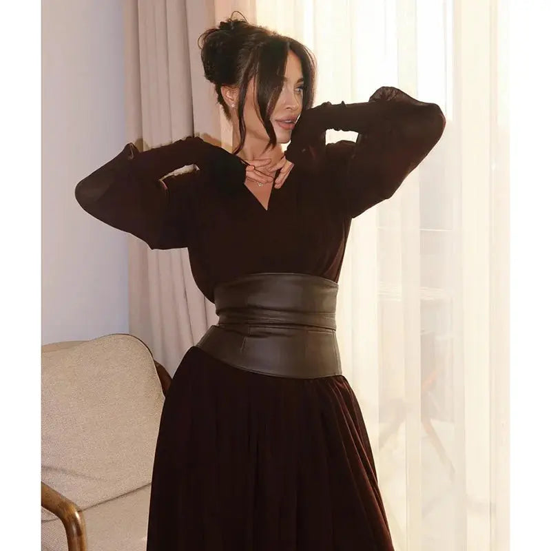 Deep V-Neck Pleated Maxi Dress