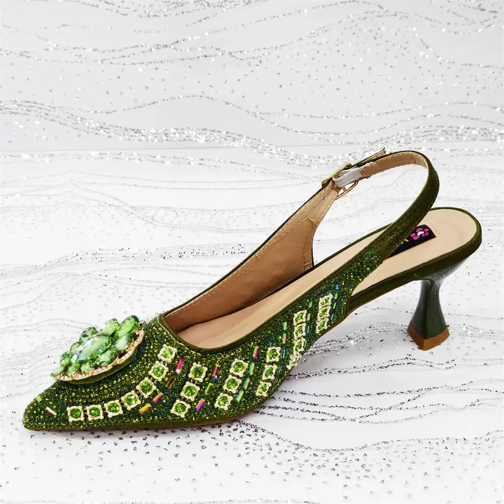 Capture Glamour: Green Heels & Rhinestone Set