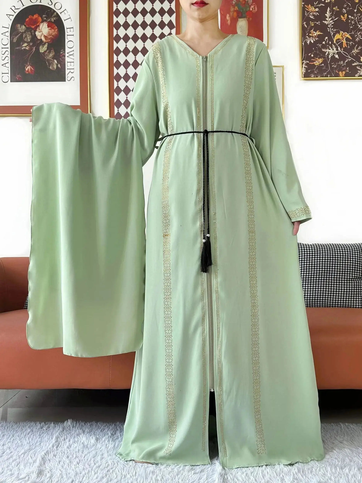 Embellished Chiffon Zip Abaya