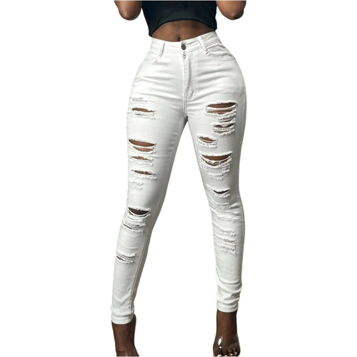 Midnight Chic High-Waist Ripped Jeans