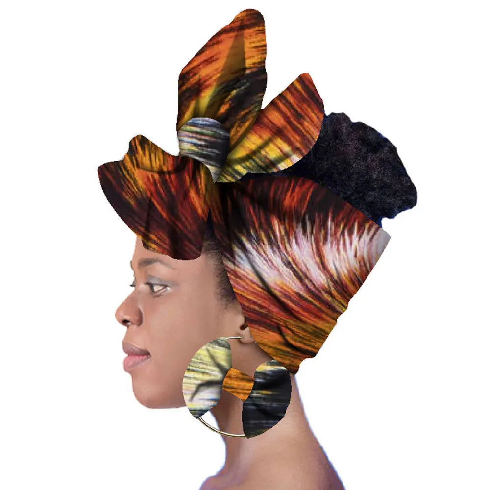 Ankara-Inspired Head Scarf & Earrings Set