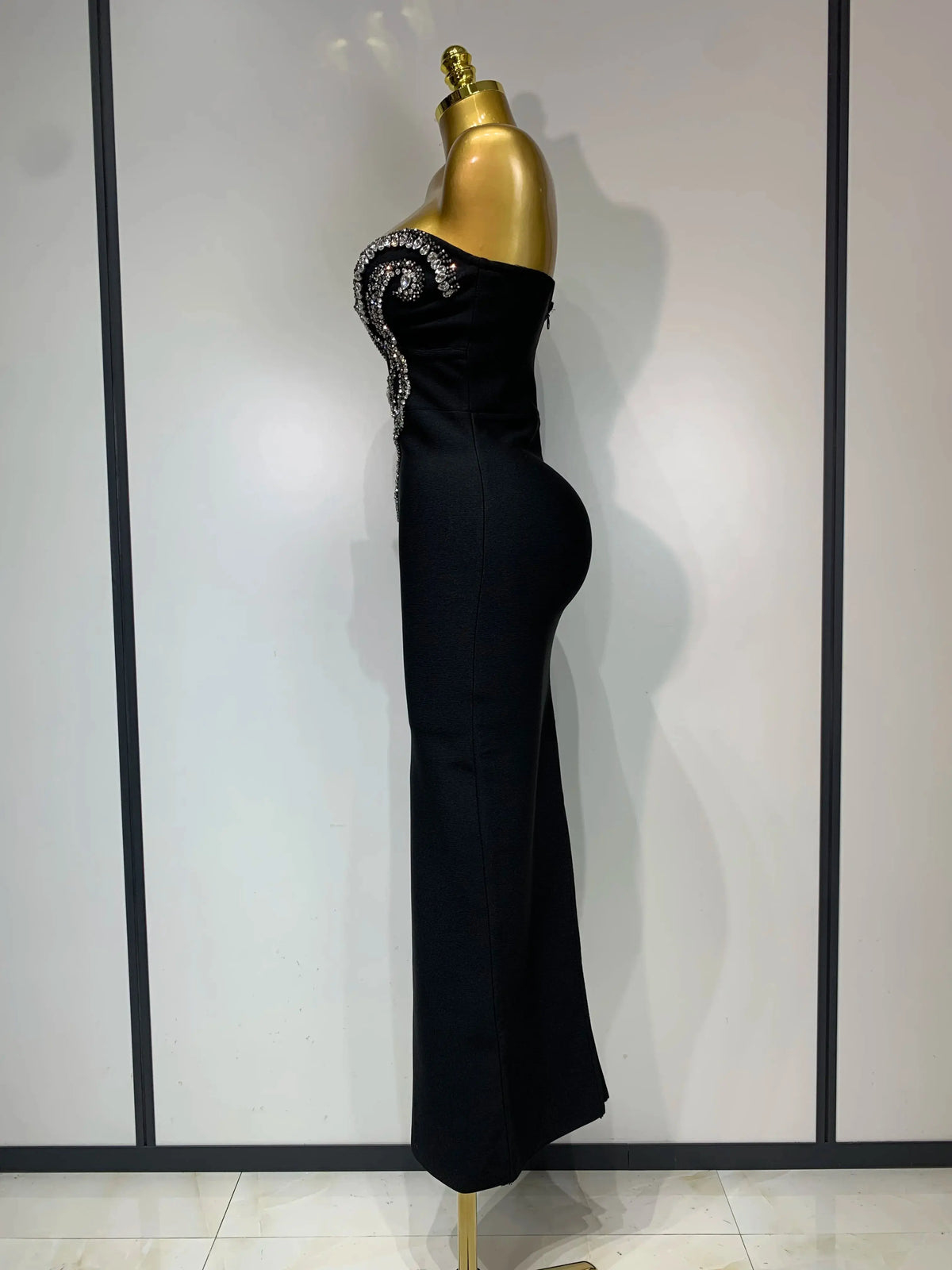 Strapless Beaded Ankle-Length Gown