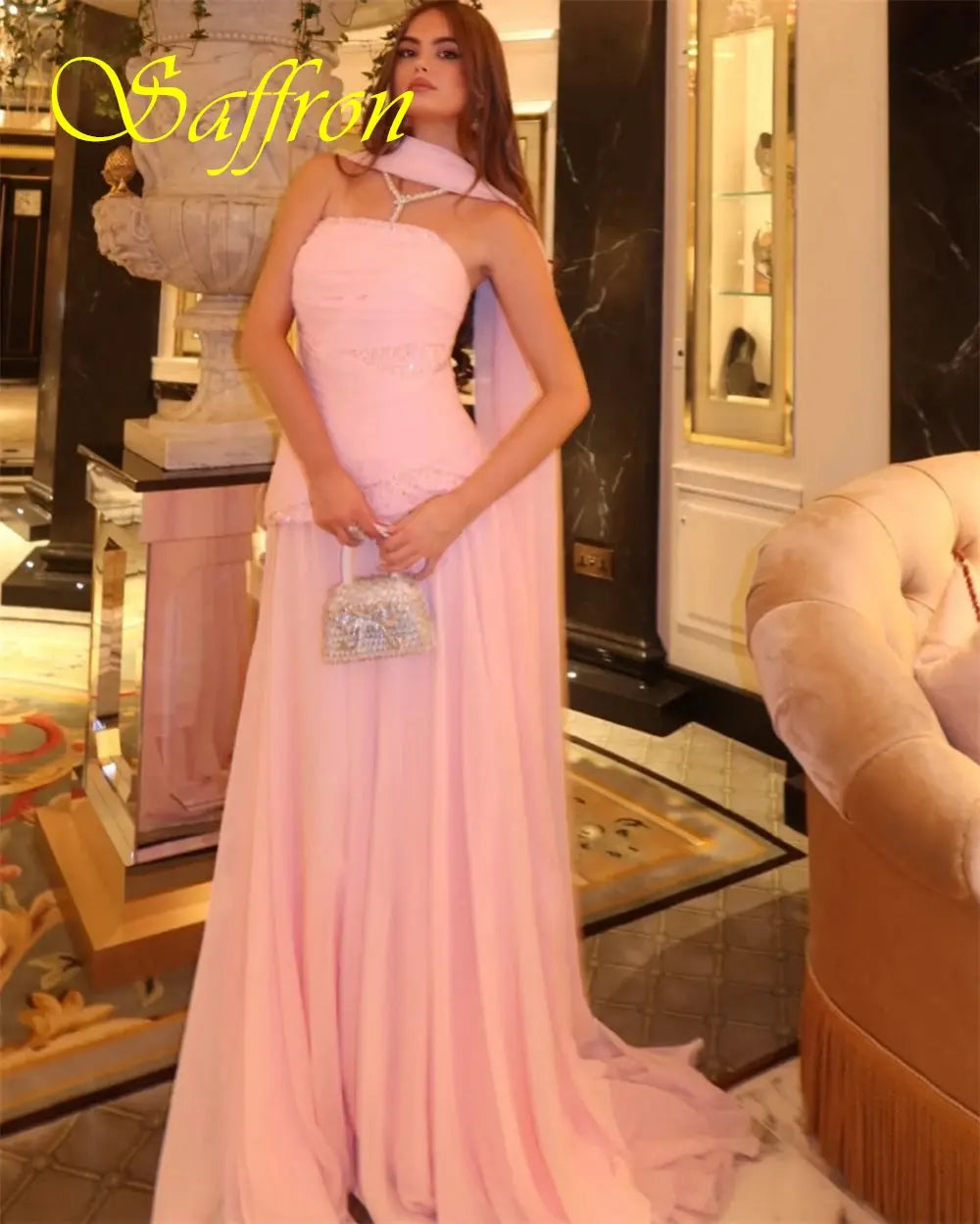 Moonlit Gala Strapless Chiffon Gown