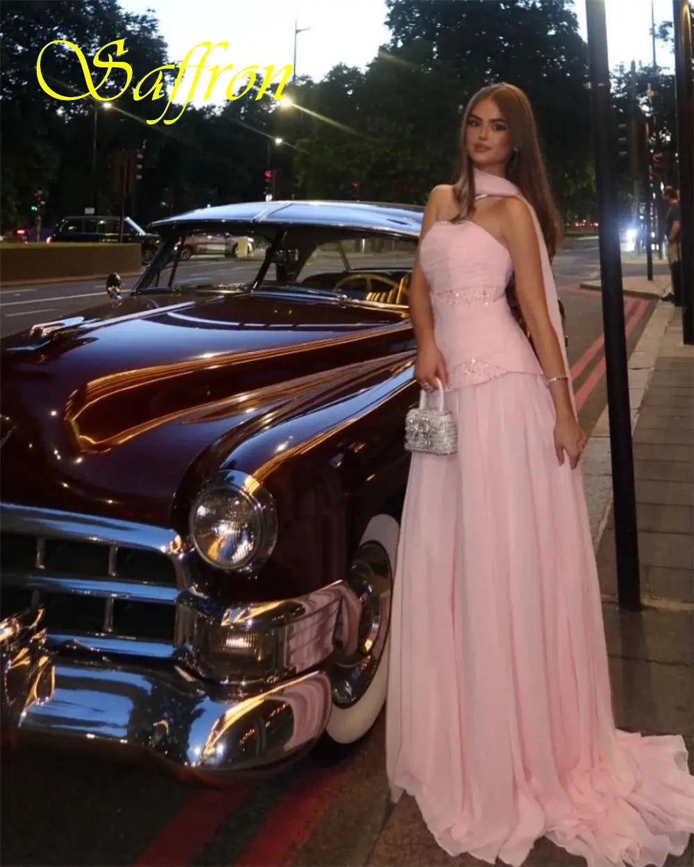 Moonlit Gala Strapless Chiffon Gown