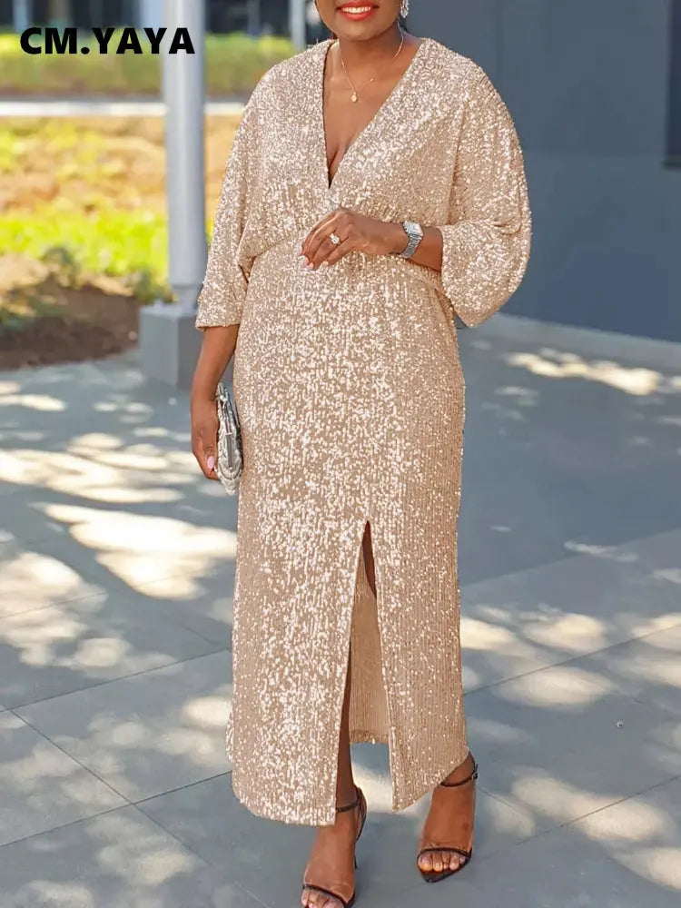 Sequined V-Neck High-Split Gown