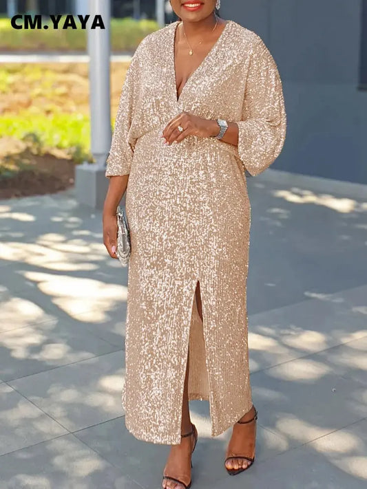 Sequined V-Neck High-Split Gown