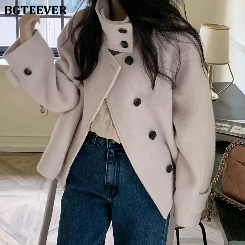Stand-Collar Belted Coat