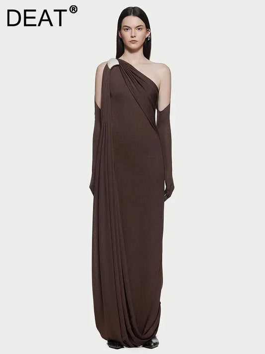 Asymmetrical Pleated Evening Dress