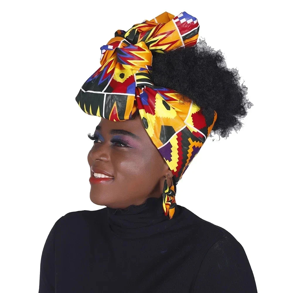 Ankara-Inspired Head Scarf & Earrings Set