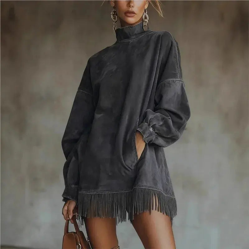 Tassel High-Collar Batwing Dress