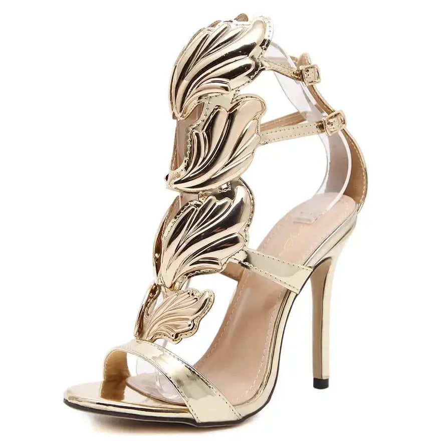 Gold Wing-Detail Stiletto Sandals