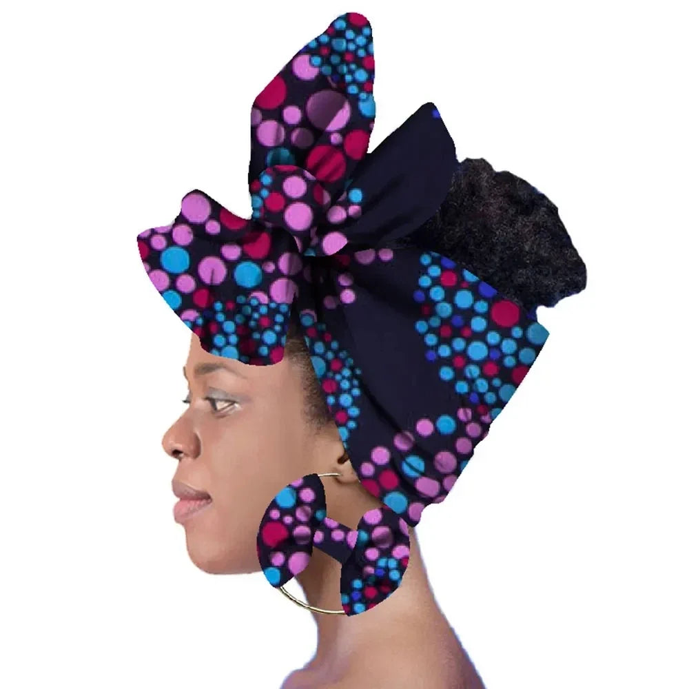 Ankara-Inspired Head Scarf & Earrings Set
