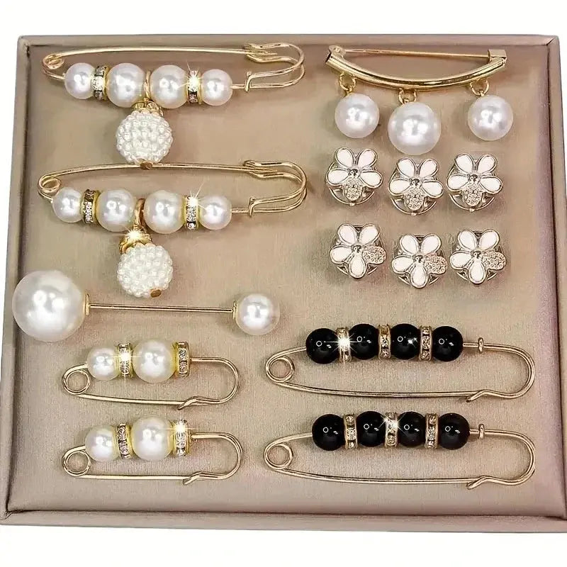 Pearlescent Whispers 14-Piece Brooch Set