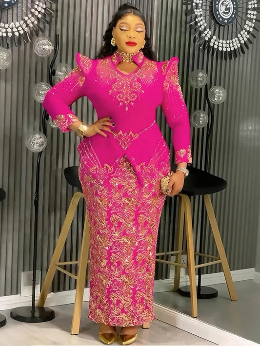 Ankara-Inspired Long-Sleeve Maxi Gown