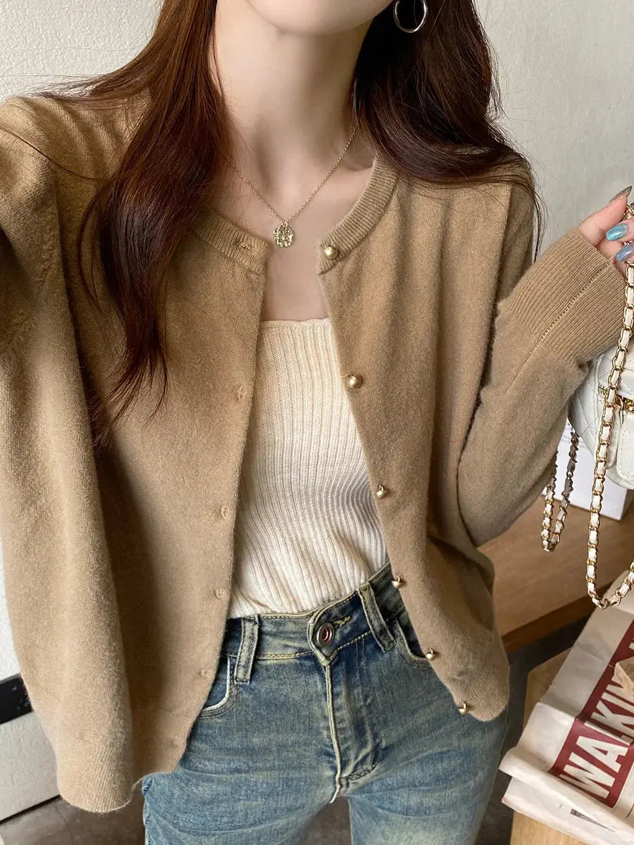Round-Neck Knit Cardigan